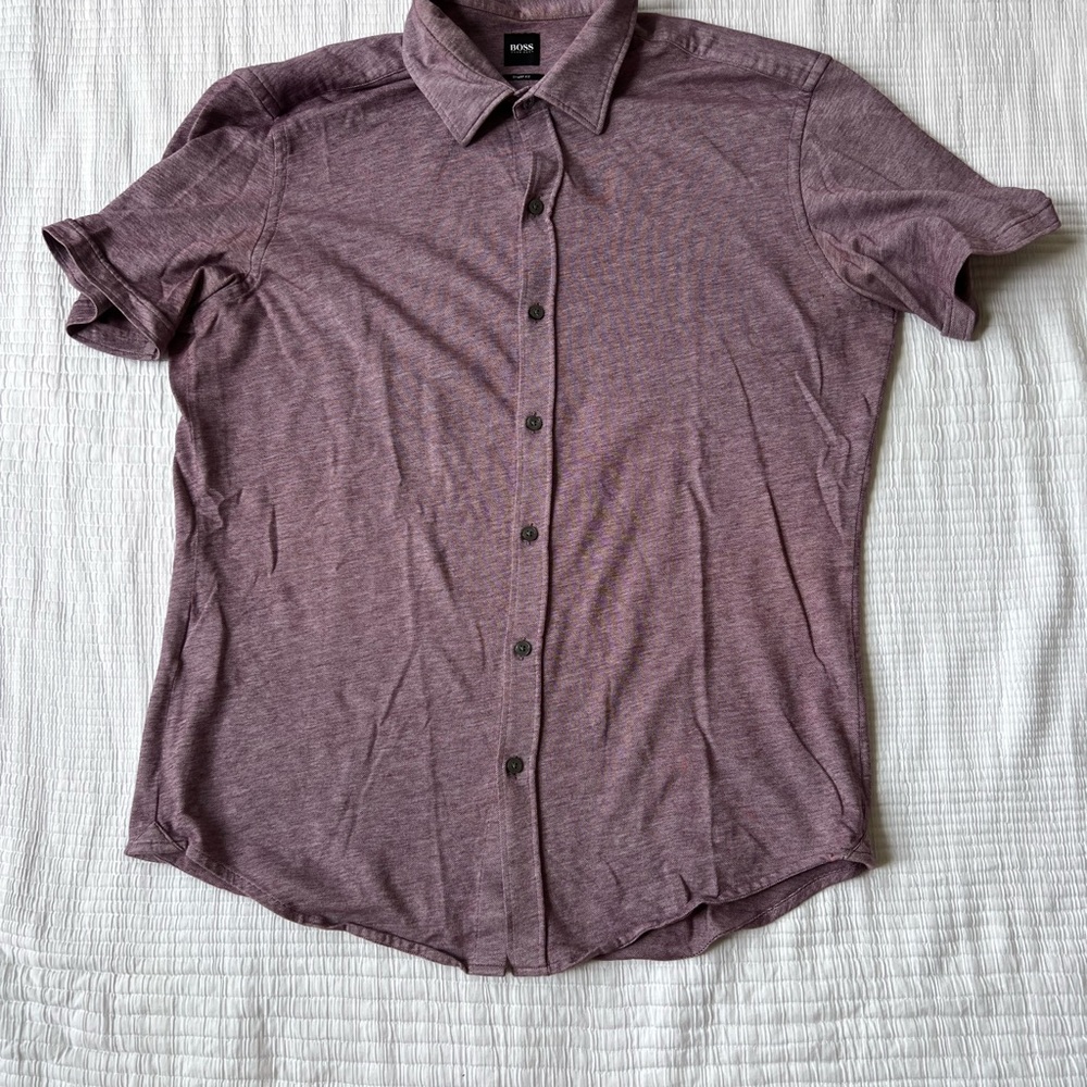 Boss Heather Purple Short Sleeve Button Up Shirt
